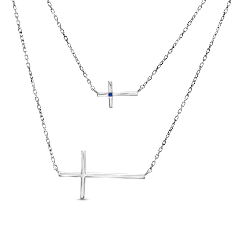 Main Image 2 of Vera Wang Love Collection 1/5 CT. T.W. Diamond Double Strand Sideways Cross Pendant in 10K White Gold – 28.5&quot;