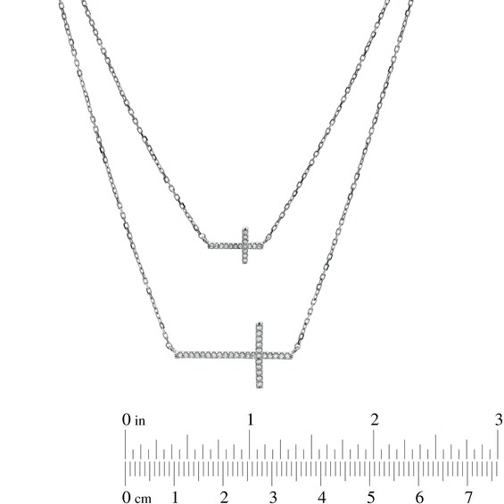 Vera Wang Love Collection 1/5 CT. T.w. Diamond Double Strand Sideways Cross Pendant in 10K White Gold â 28.5"