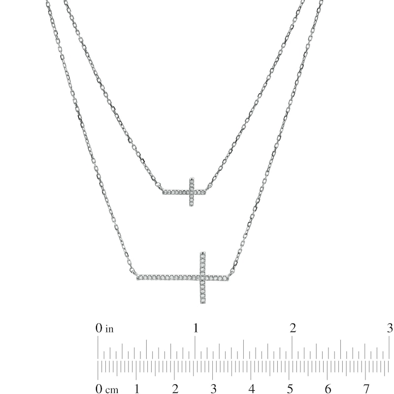 Main Image 4 of Vera Wang Love Collection 1/5 CT. T.W. Diamond Double Strand Sideways Cross Pendant in 10K White Gold – 28.5&quot;