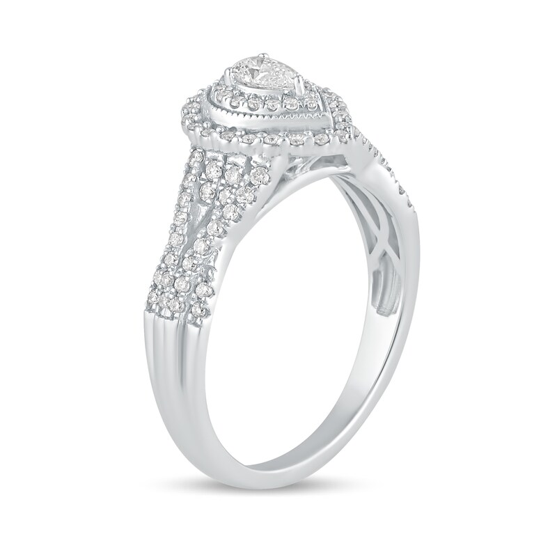 Main Image 2 of 1/2 CT. T.W. Pear-Shaped Diamond Frame Vintage-Style Multi-Row Engagement Ring in 10K White Gold