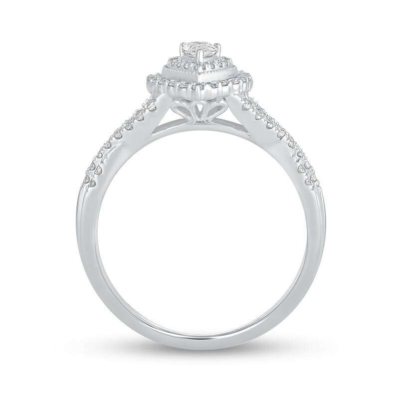 Main Image 3 of 1/2 CT. T.W. Pear-Shaped Diamond Frame Vintage-Style Multi-Row Engagement Ring in 10K White Gold