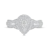 Thumbnail Image 4 of 1/2 CT. T.W. Pear-Shaped Diamond Frame Vintage-Style Multi-Row Engagement Ring in 10K White Gold
