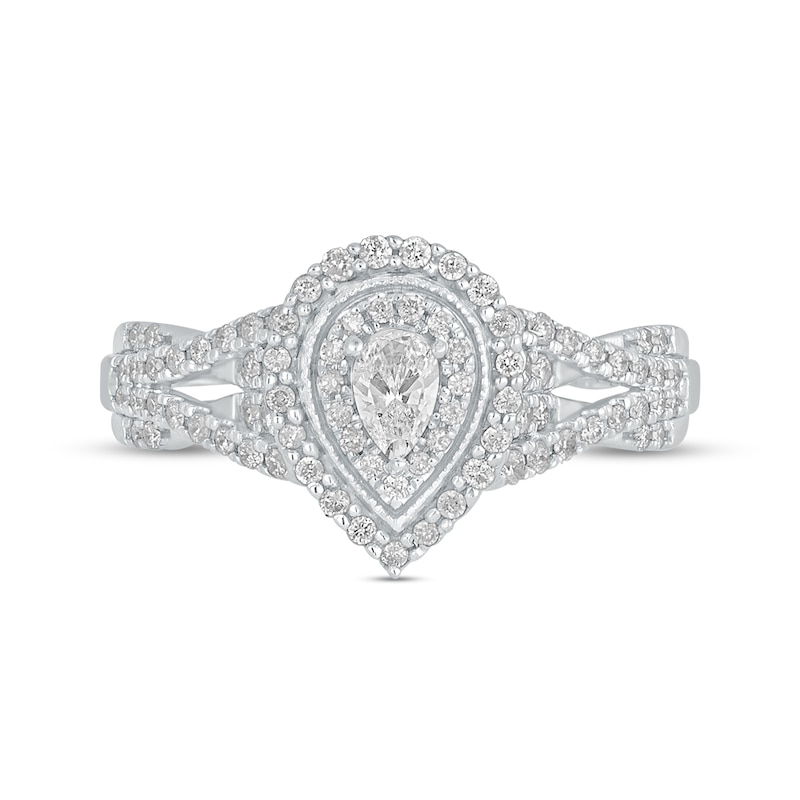 Main Image 4 of 1/2 CT. T.W. Pear-Shaped Diamond Frame Vintage-Style Multi-Row Engagement Ring in 10K White Gold