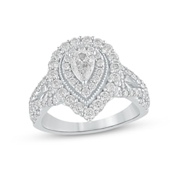 1-1/2 CT. T.W. Pear-Shaped Diamond Frame Vintage-Style Multi-Row Engagement Ring in 14K White Gold