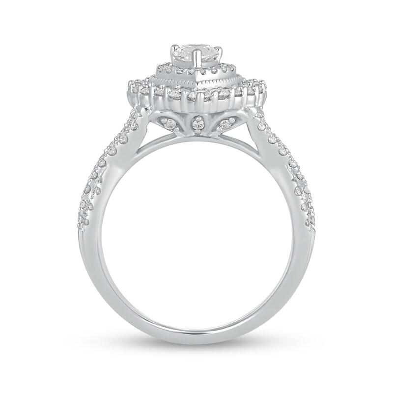 Main Image 3 of 1-1/2 CT. T.W. Pear-Shaped Diamond Frame Vintage-Style Multi-Row Engagement Ring in 14K White Gold