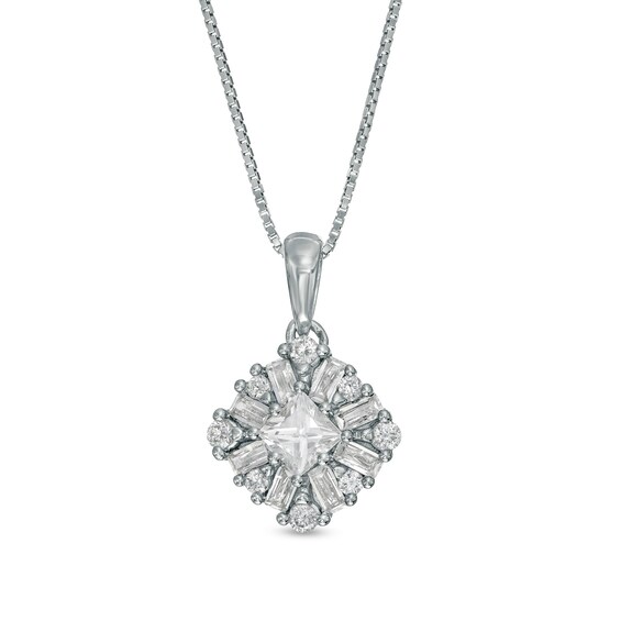 3/4 CT. T.w. Diamond Tilted Cushion Pendant in 10K White Gold