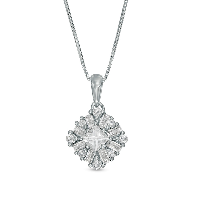 Main Image 1 of 3/4 CT. T.W. Diamond Tilted Cushion Pendant in 10K White Gold