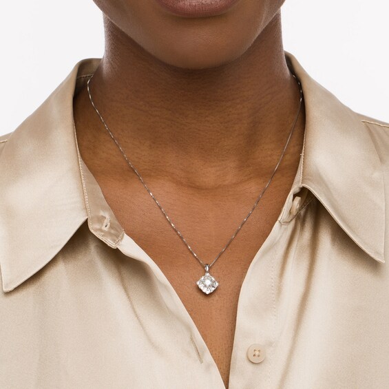 3/4 CT. T.w. Diamond Tilted Cushion Pendant in 10K White Gold