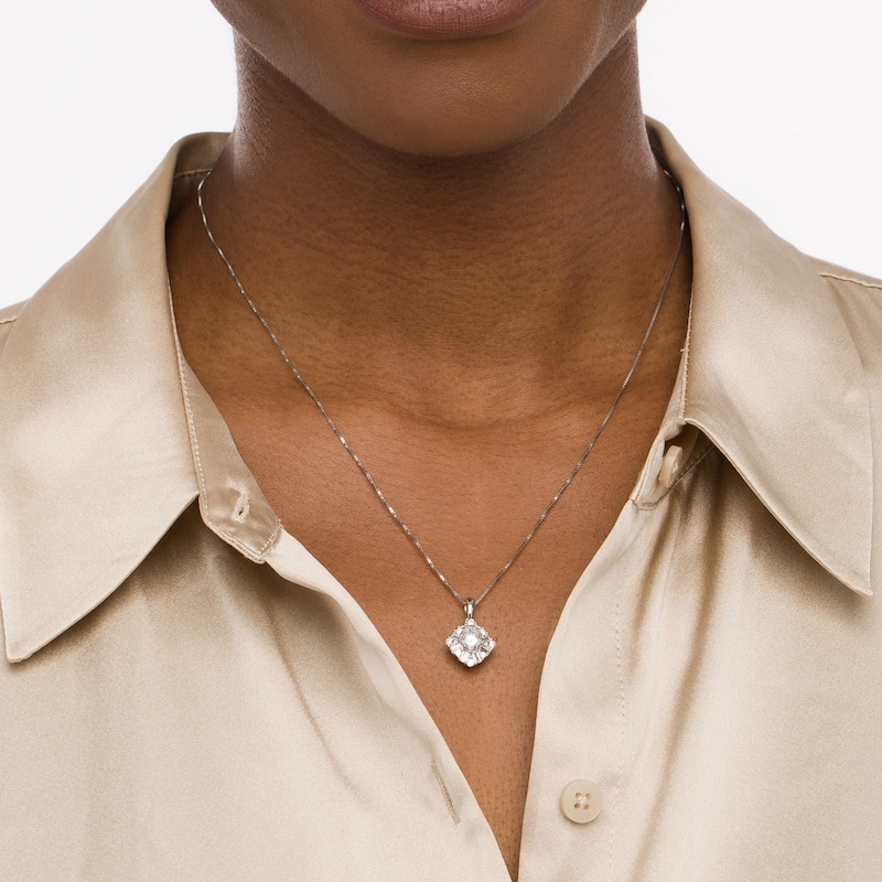 Main Image 2 of 3/4 CT. T.W. Diamond Tilted Cushion Pendant in 10K White Gold