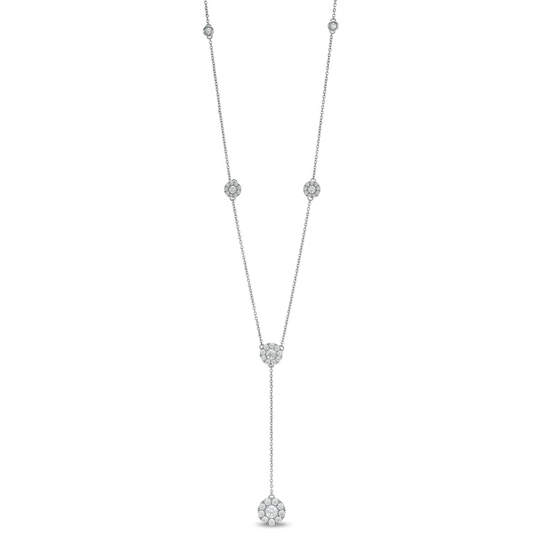 Main Image 1 of 1 CT. T.W. Composite Diamond Station "Y" Necklace in 10K White Gold – 19.5"