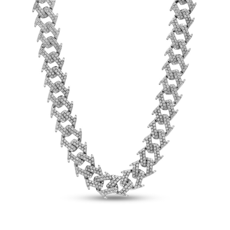Main Image 1 of Men's 9 CT. T.W. Diamond Spiked Curb Chain Necklace in 10K White Gold - 22"