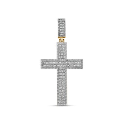 1-3/4 CT. T.W. Baguette and Round Diamond Cross Necklace Charm in 10K Gold