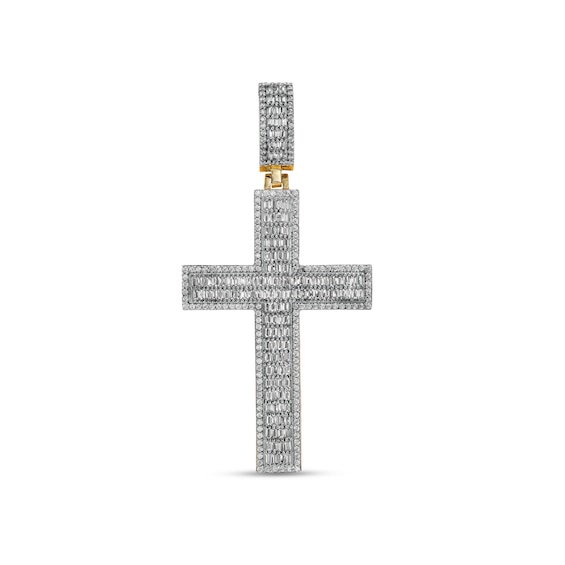1-3/4 CT. T.w. Baguette and Round Diamond Cross Necklace Charm in 10K Gold