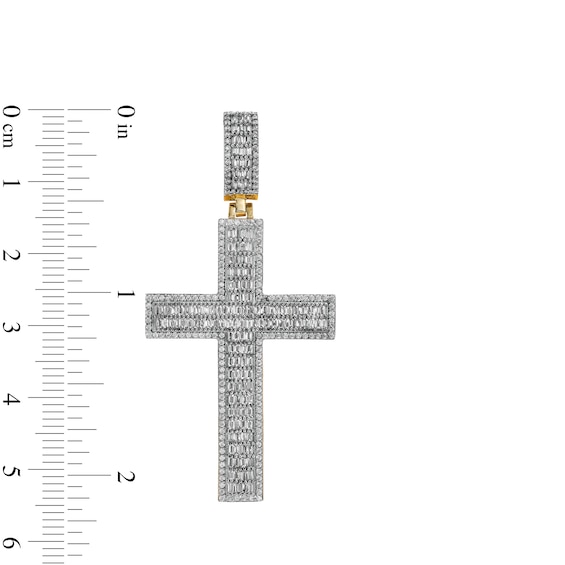 1-3/4 CT. T.w. Baguette and Round Diamond Cross Necklace Charm in 10K Gold