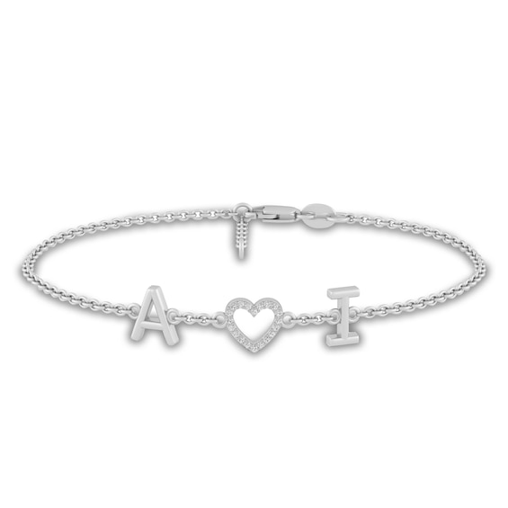 Couple's Diamond Accent Heart Initials Bracelet (2 Initials)