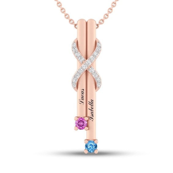 Couple's Gemstone and Lab-Created White Sapphire Infinity Overlay Double Bar Pendant (1-3 Stones and Lines)