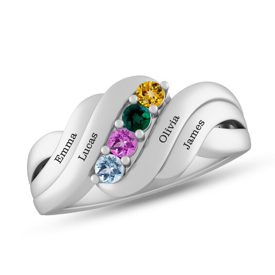Mother's Gemstone Bypass Multi-Row Ring (2-6 Stones and Lines)