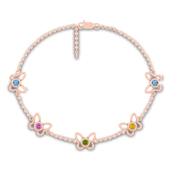 Mother's Gemstone Butterfly Station Bracelet (5 Stones)