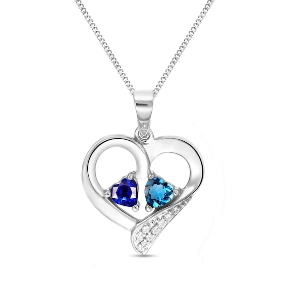 Gemstone and Diamond Accent Heart Pendant (2 Stones and Lines)