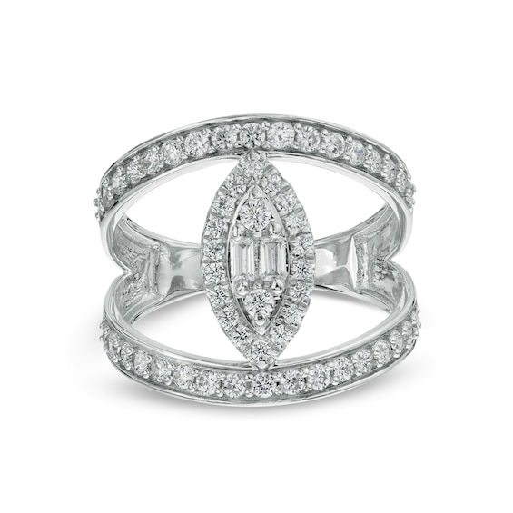 1 CT. T.w. Composite Marquise-Shaped Diamond Frame Open Shank Ring in 10K White Gold