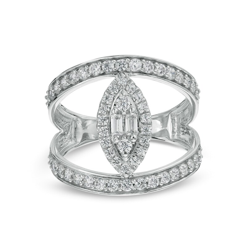 Main Image 1 of 1 CT. T.W. Composite Marquise-Shaped Diamond Frame Open Shank Ring in 10K White Gold