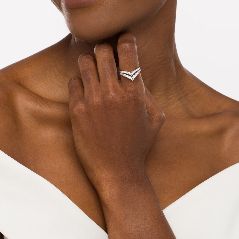 Main Image 3 of Marilyn Monroe™ Collection 1 CT. T.W. Diamond Double Row Chevron Ring in 10K White Gold