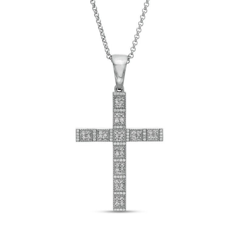 Main Image 1 of Men's 1-5/8 CT. T.W. Diamond Cross Pendant in 10K White Gold - 22"