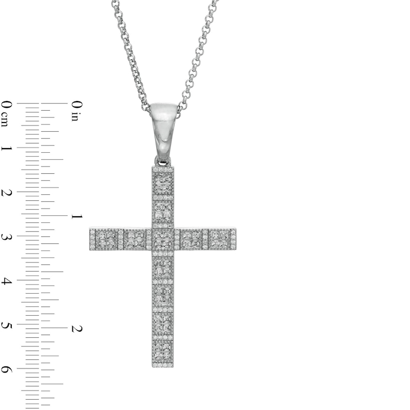 Main Image 2 of Men's 1-5/8 CT. T.W. Diamond Cross Pendant in 10K White Gold - 22"