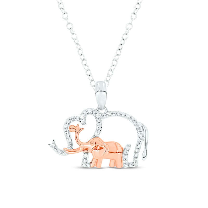 Main Image 1 of 1/10 CT. T.W. Diamond Motherly Love Elephants Pendant in Sterling Silver and 14K Rose Gold Plate