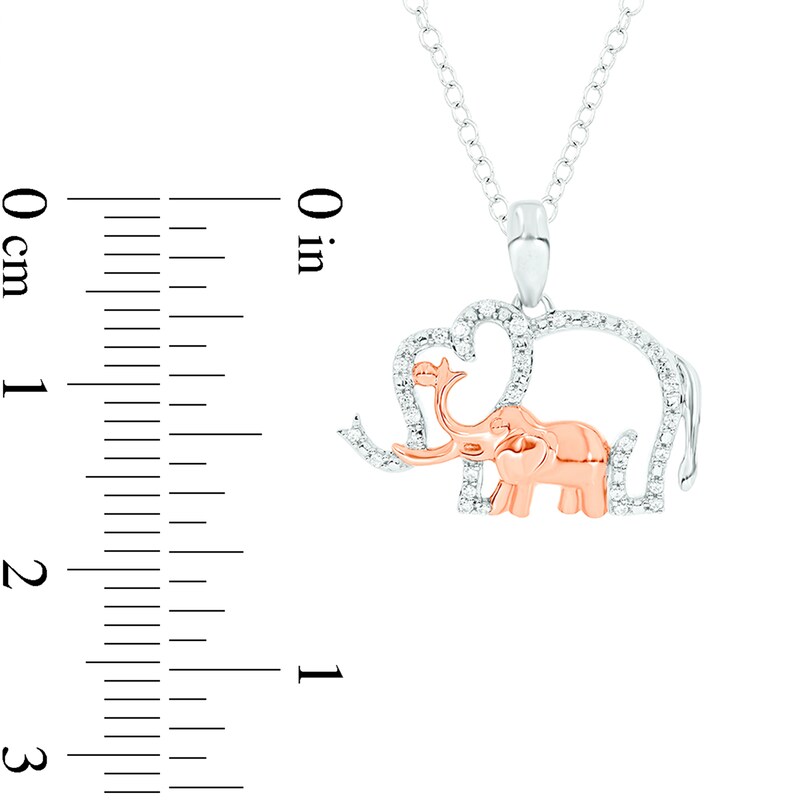 Main Image 2 of 1/10 CT. T.W. Diamond Motherly Love Elephants Pendant in Sterling Silver and 14K Rose Gold Plate