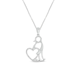 1/20 CT. T.W. Diamond Penguin with Heart Pendant in Sterling Silver