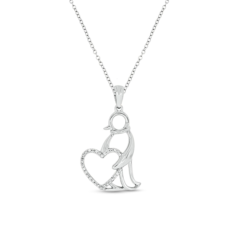 Main Image 1 of 1/20 CT. T.W. Diamond Penguin with Heart Pendant in Sterling Silver
