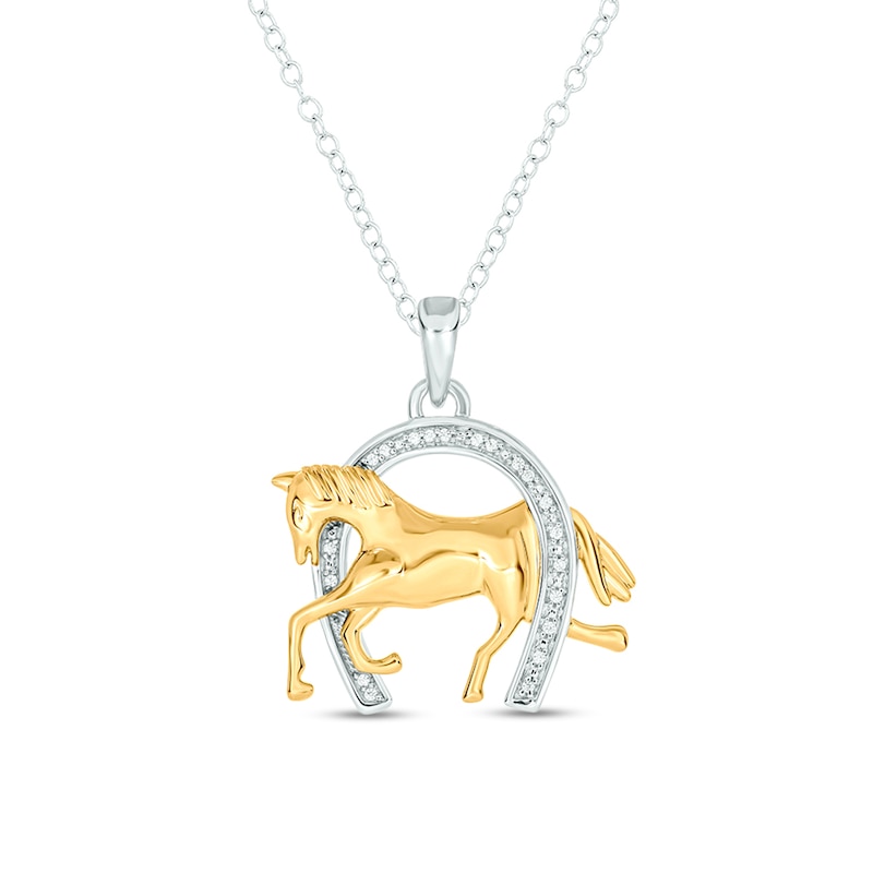 Main Image 1 of 1/20 CT. T.W. Diamond Horse in Horseshoe Pendant in Sterling Silver and 14K Gold Plate