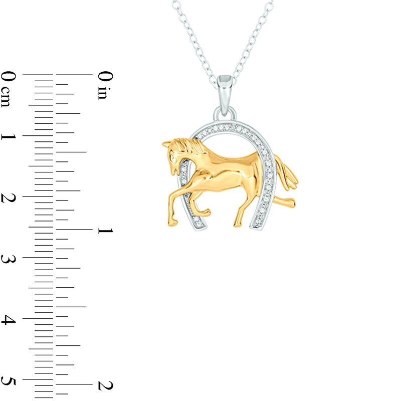 Main Image 2 of 1/20 CT. T.W. Diamond Horse in Horseshoe Pendant in Sterling Silver and 14K Gold Plate