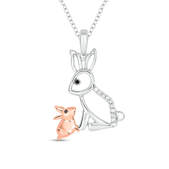 1/20 CT. T.w. Black Enhanced and White Diamond Motherly Love Rabbits Pendant in Sterling Silver and 14K Rose Gold Plate
