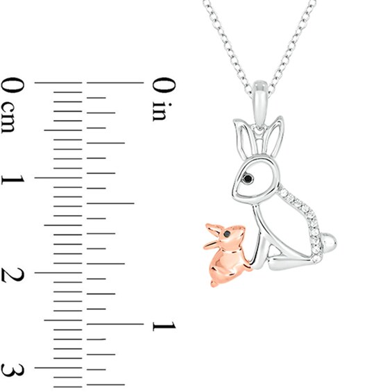1/20 CT. T.w. Black Enhanced and White Diamond Motherly Love Rabbits Pendant in Sterling Silver and 14K Rose Gold Plate