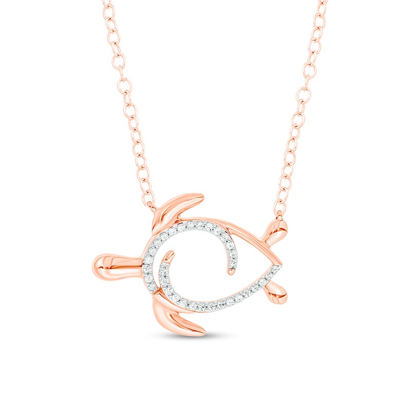 Main Image 1 of 1/10 CT. T.W. Diamond Sideways Turtle Necklace in Sterling Silver with 14K Rose Gold Plate