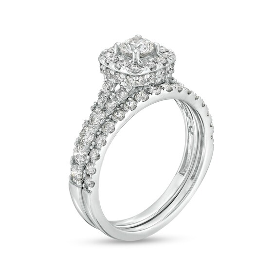 1-1/2 CT. T.w. Diamond Cushion-Shaped Frame Split Shank Bridal Set in 10K White Gold