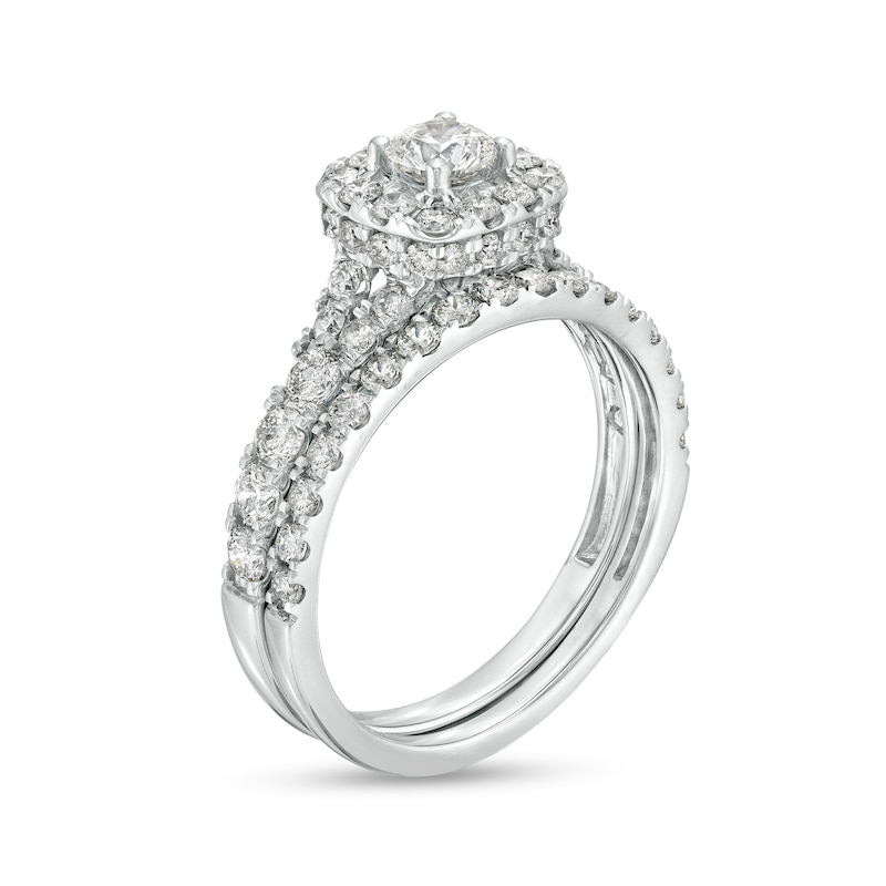 Main Image 3 of 1-1/2 CT. T.W. Diamond Cushion-Shaped Frame Split Shank Bridal Set in 10K White Gold