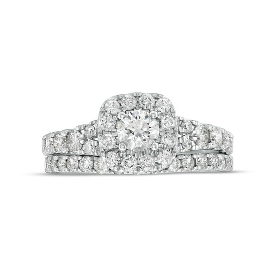 1-1/2 CT. T.w. Diamond Cushion-Shaped Frame Split Shank Bridal Set in 10K White Gold