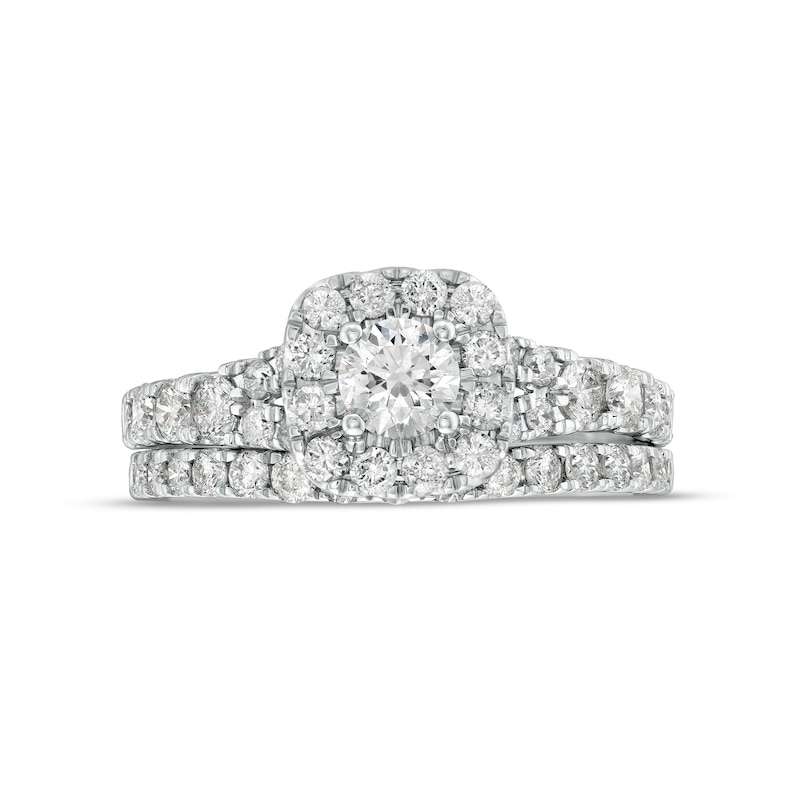Main Image 4 of 1-1/2 CT. T.W. Diamond Cushion-Shaped Frame Split Shank Bridal Set in 10K White Gold