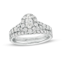 1-1/2 CT. T.W. Oval Diamond Frame Split Shank Bridal Set in 10K White Gold