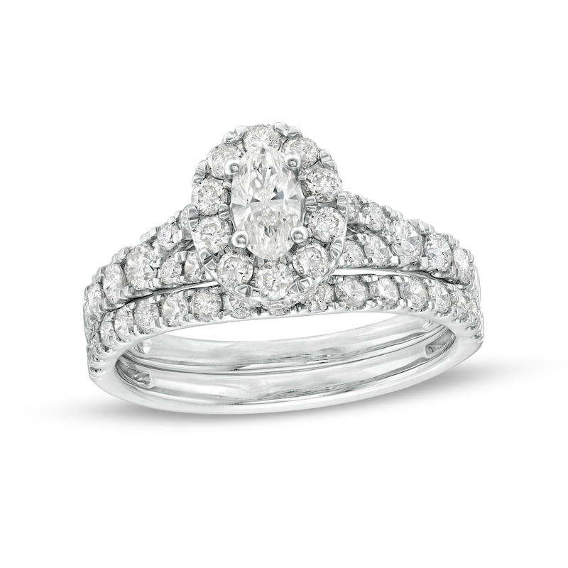 Main Image 1 of 1-1/2 CT. T.W. Oval Diamond Frame Split Shank Bridal Set in 10K White Gold