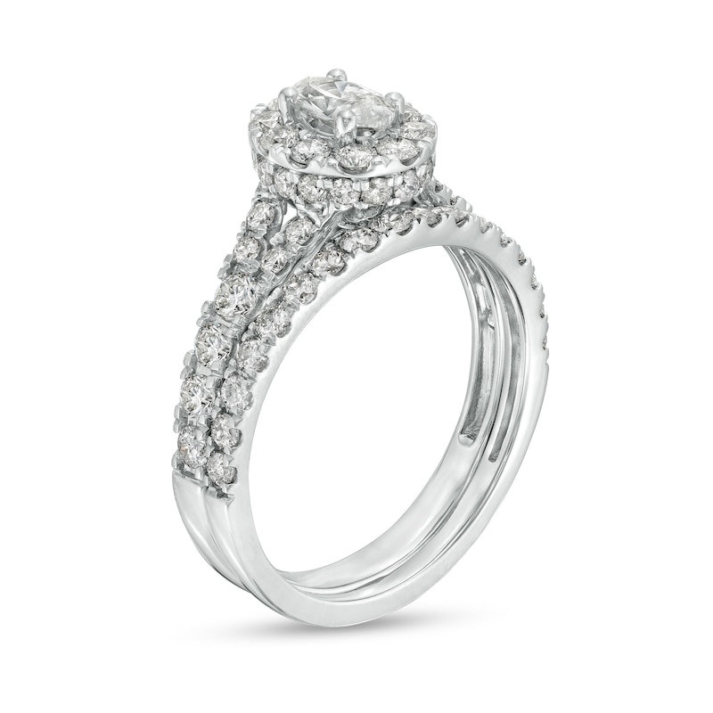 Main Image 3 of 1-1/2 CT. T.W. Oval Diamond Frame Split Shank Bridal Set in 10K White Gold