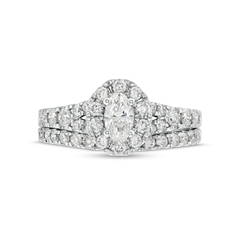Main Image 4 of 1-1/2 CT. T.W. Oval Diamond Frame Split Shank Bridal Set in 10K White Gold