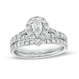 1-1/2 CT. T.W. Pear-Shaped Diamond Frame Split Shank Bridal Set in 10K White Gold