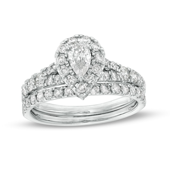 1-1/2 CT. T.w. Pear-Shaped Diamond Frame Split Shank Bridal Set in 10K White Gold
