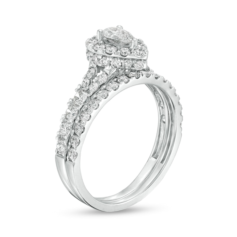 Main Image 3 of 1-1/2 CT. T.W. Pear-Shaped Diamond Frame Split Shank Bridal Set in 10K White Gold