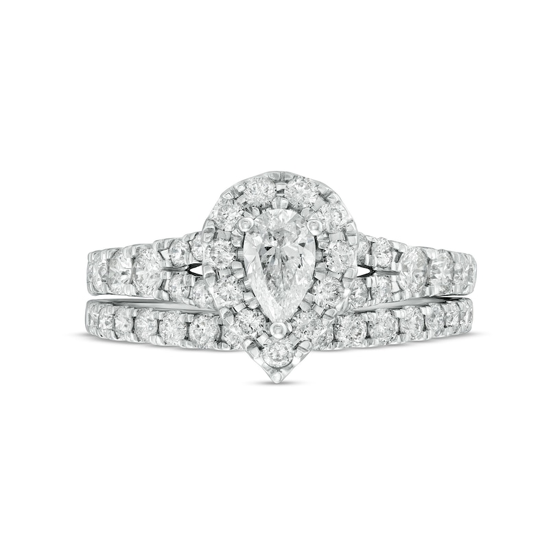 Main Image 4 of 1-1/2 CT. T.W. Pear-Shaped Diamond Frame Split Shank Bridal Set in 10K White Gold