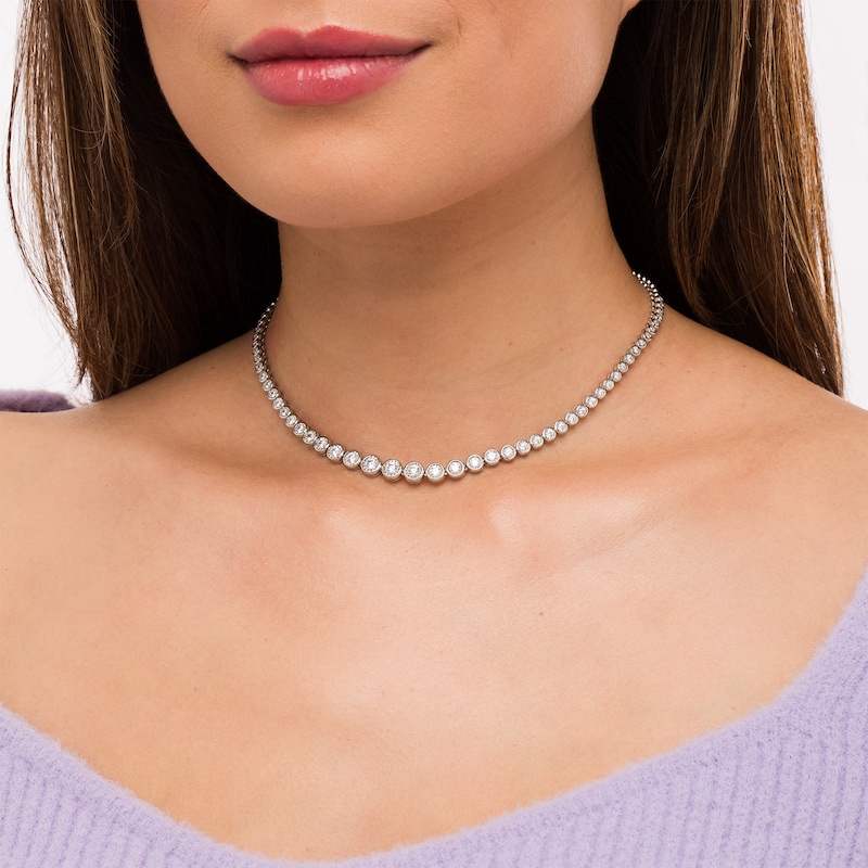 Main Image 3 of Marilyn Monroe™ Collection 2-1/2 CT. T.W. Diamond Graduated Tennis Necklace in 10K White Gold – 17"